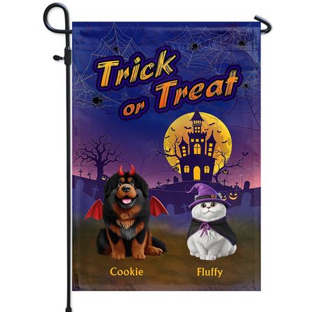 Trick Or Treat With Pets In Halloween Costume - Personalized Flag