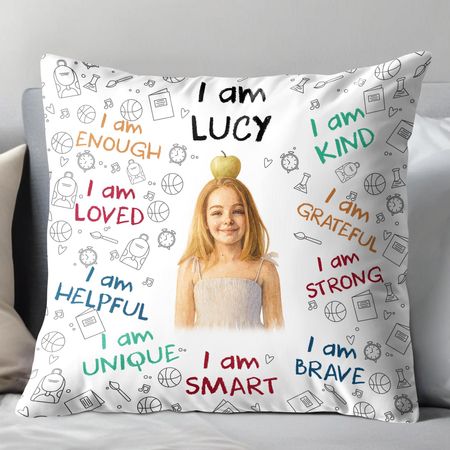 I Am Enough, Loved, Brave, Smart Pillow With Inspirational Icons - Personalized Custom Pillow, Insert Included