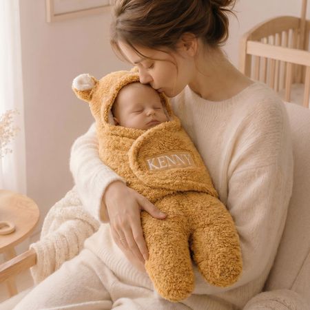 Personalized Bunny Baby Swaddle – Custom Embroidered Name, Soft Newborn Wrap