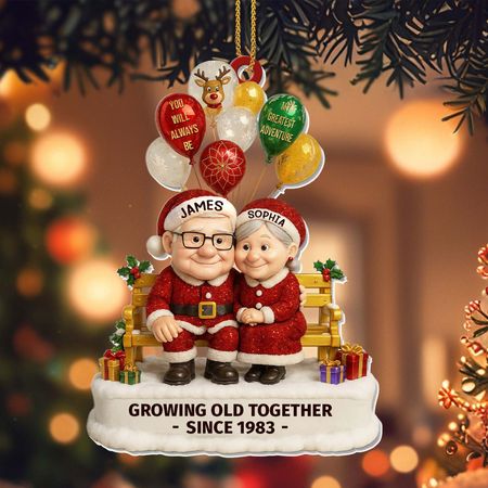 Growing Old Together  Elderly Couple With Festive Balloons Personalized Acrylic Ornament