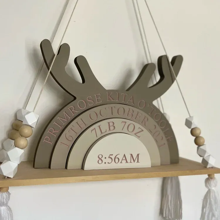 Personalized Reindeer Rainbow Stacking Blocks — Creative Birth Record Keepsake
