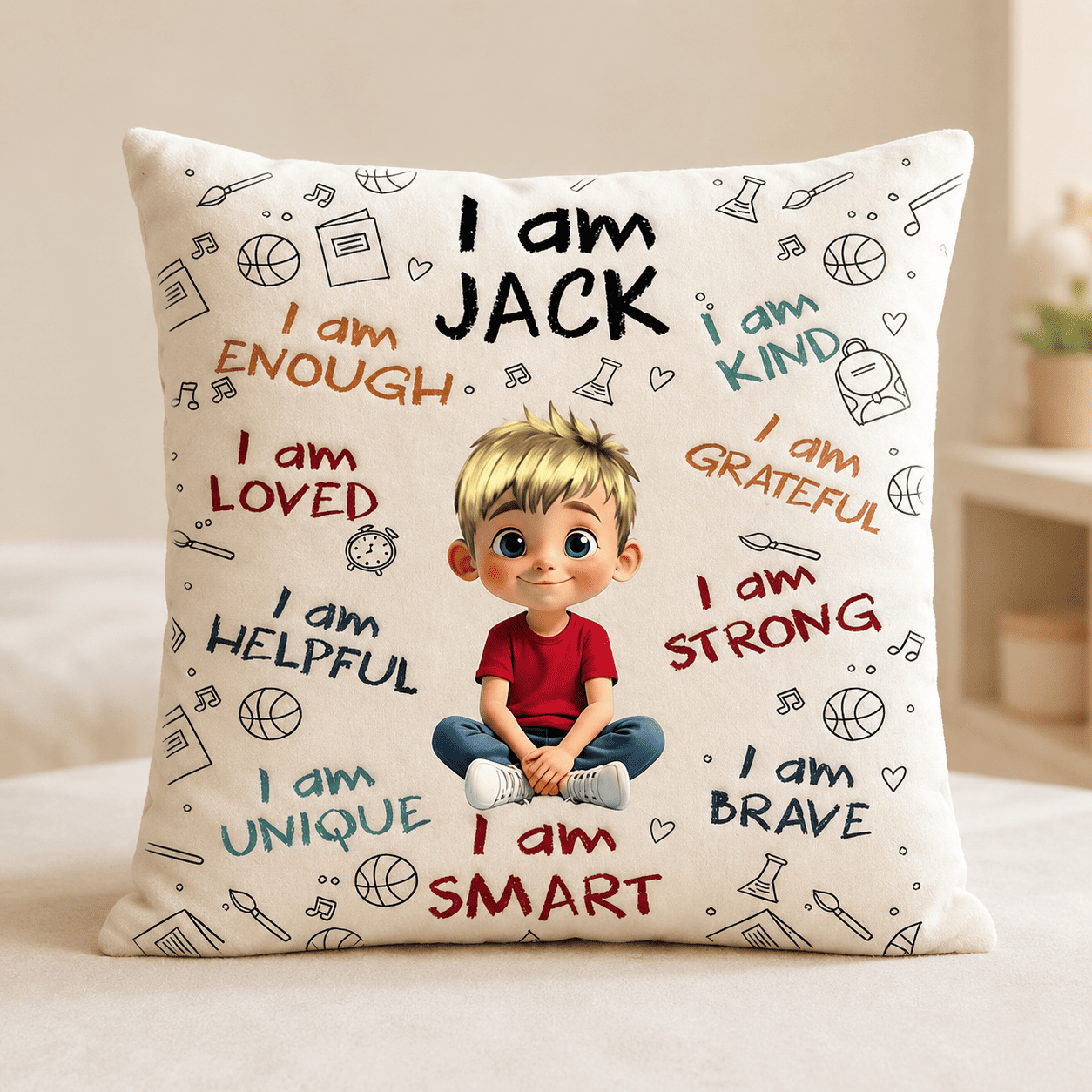 Personalized children's affirmation pillow with custom name