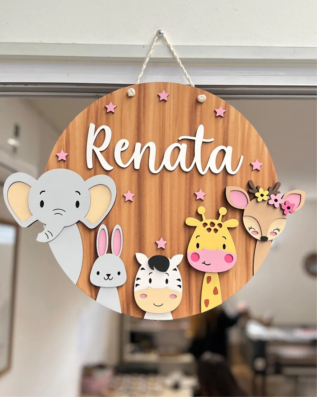 Personalized Wooden Animal Name Door Sign – Custom Nursery Room Plaque
