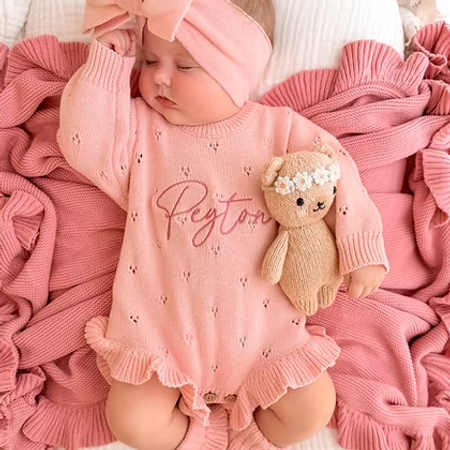 Personalized Embroidered Knitted Baby Romper
