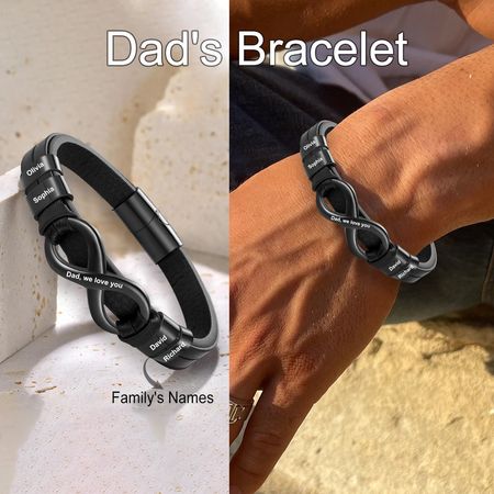 Personalized Custom Name Text Men Leather Bracelet