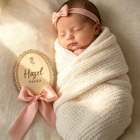 Personalized Birth Flower Wooden Name Plaque – Custom Newborn Baby Name Sign