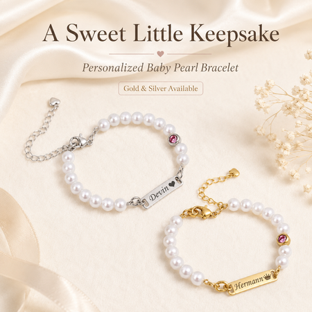 Personalized Baby Name Bracelet – Adjustable Pearl Birthstone Bracelet