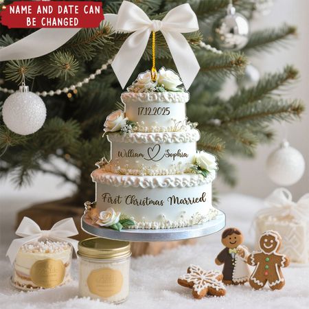 Wedding Cake First Christmas Married - Personalized Christmas Acrylic Ornament