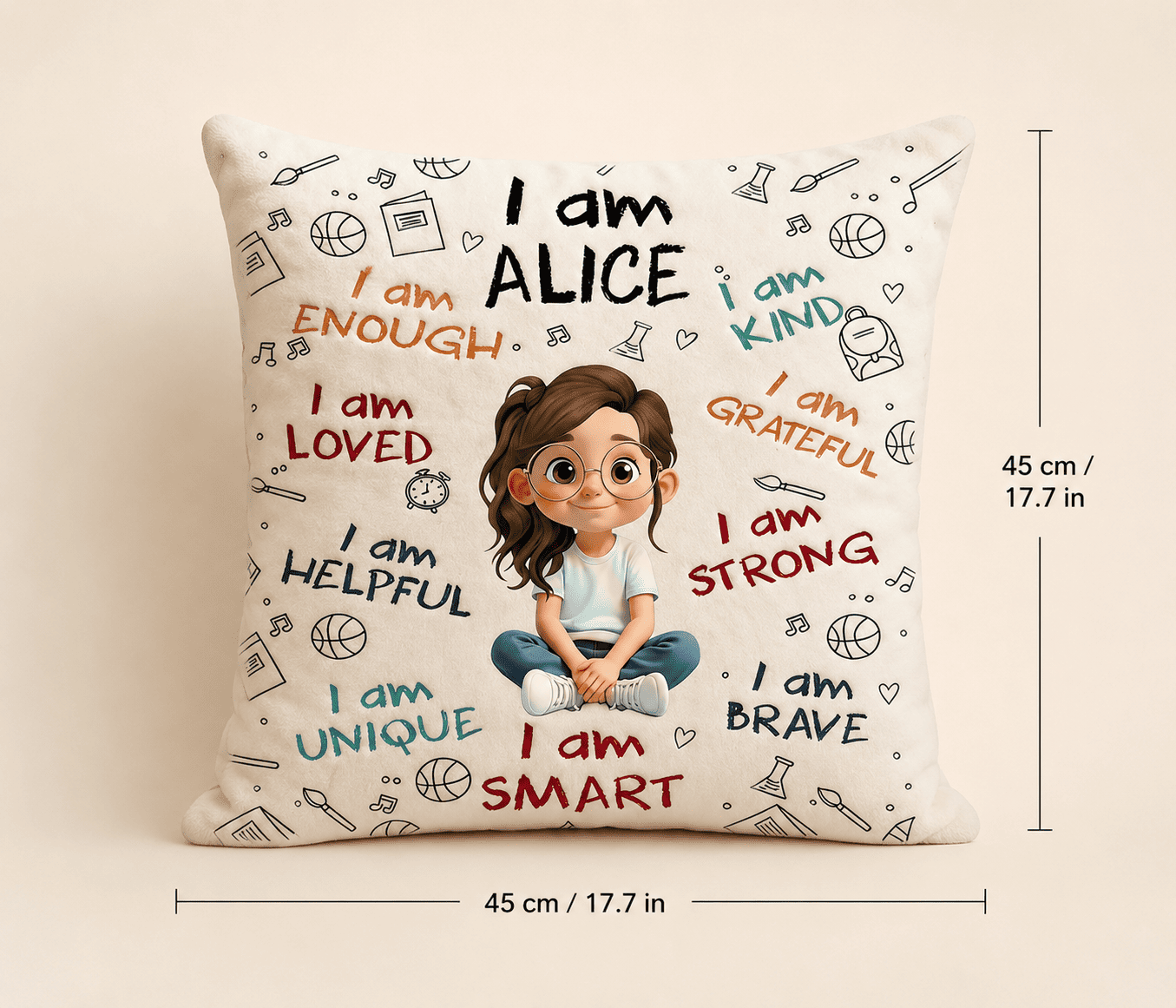 45 by 45 centimeter personalized children's pillow size guide