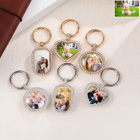 Personalized Photo Keychain with Diamond Romantic Gift for Family