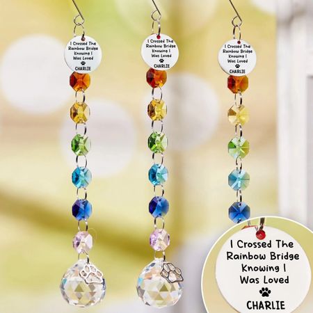 Custom Personalized Memorial Rainbow Bridge Suncatcher - Sympathy Gift for Pet Lovers