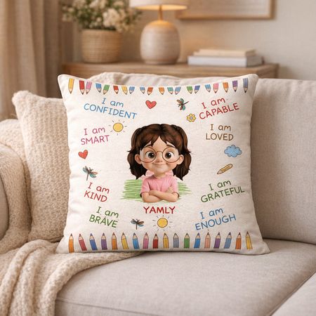 Personalized Confidence and Motivation Pillow for Children – an inspirational pillow to help children return to school, providing positive psychological support - includes pillow insert