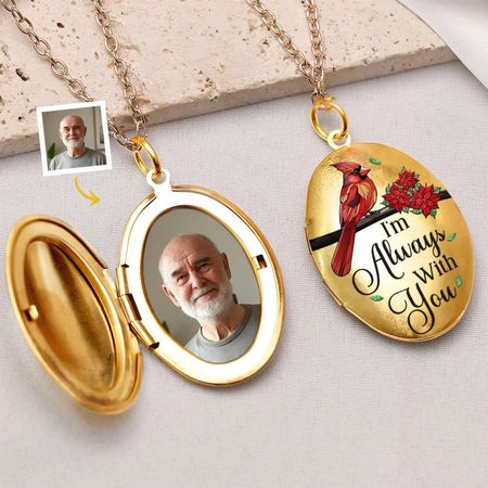 Custom Photo I'm Always With You - Memorial Personalized Custom Locket Necklace - Sympathy Gift For Family Members