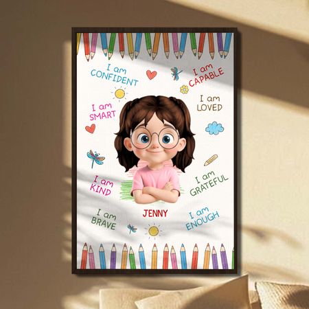 Personalized Confidence & Motivation Poster for Kids – Custom Name Positive Affirmations Wall Art