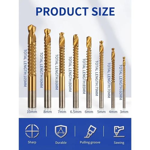 8Pcs Serrated Side Cut Titanium Coated Drill Bits 3-10mm,