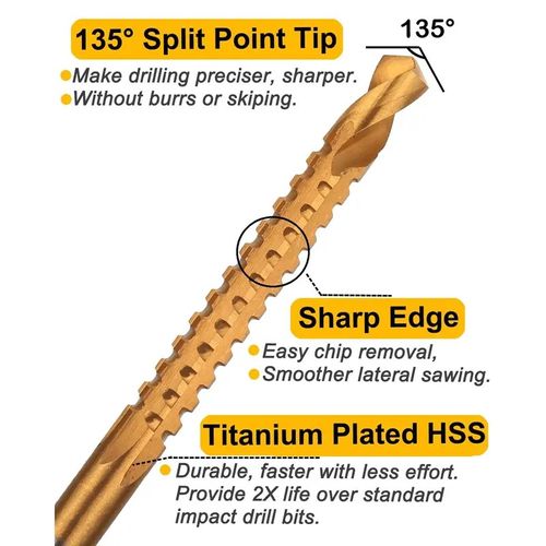 8Pcs Serrated Side Cut Titanium Coated Drill Bits 3-10mm,