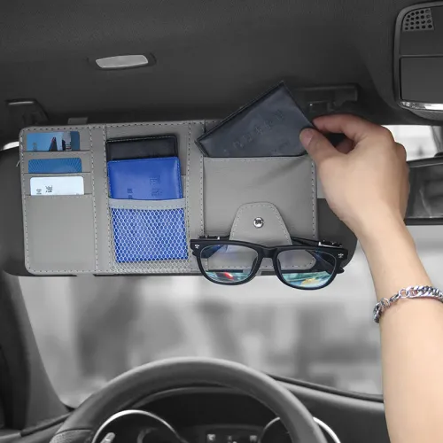 Luxury Auto Car Interior Storage Box PU Leather Sun Visor Organizer Pouch Storage Pocket for Interior Accessories