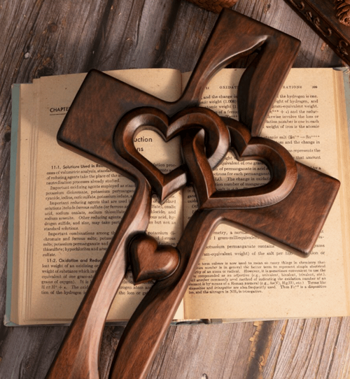 💕Hand carved Intertwined Heart Wooden Religious Cross💕
