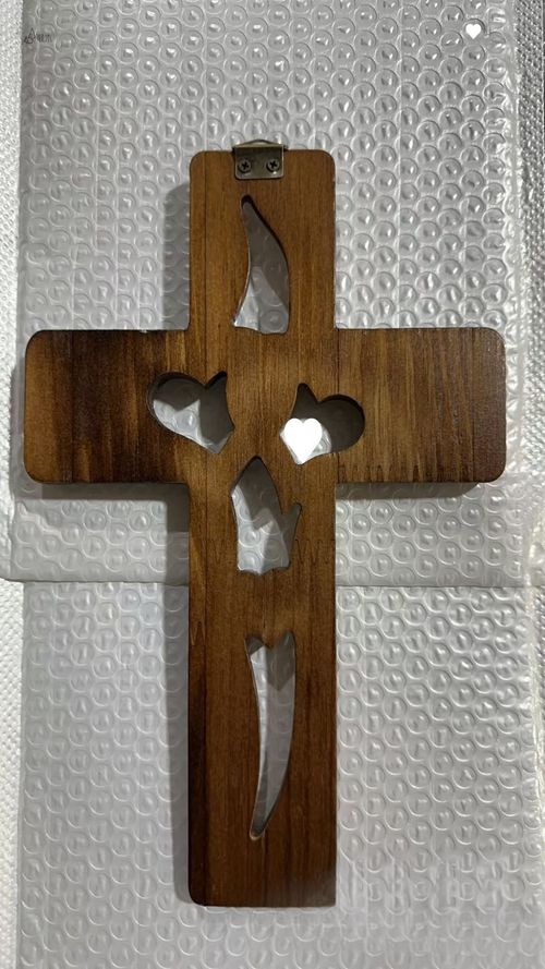 💕Hand carved Intertwined Heart Wooden Religious Cross💕