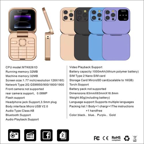i16 pro dual card dual standby non-smart phone flip phone Bluetooth folding mobile phone