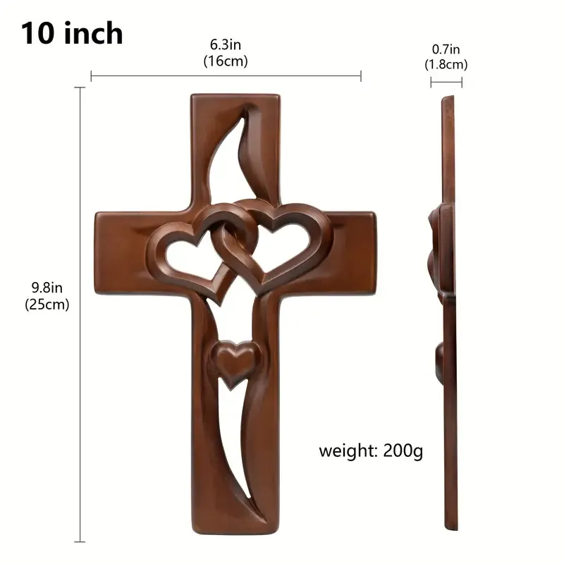 💕Hand carved Intertwined Heart Wooden Religious Cross💕