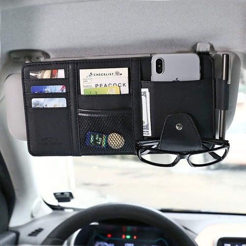 Luxury Auto Car Interior Storage Box PU Leather Sun Visor Organizer Pouch Storage Pocket for Interior Accessories