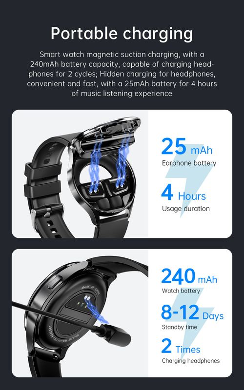 High-End 2 in 1 Smart Watch, NFC BT Call Round Smart Watch with Built-in Earbuds