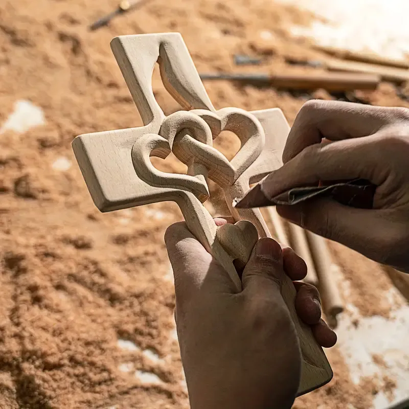 💕Hand carved Intertwined Heart Wooden Religious Cross💕