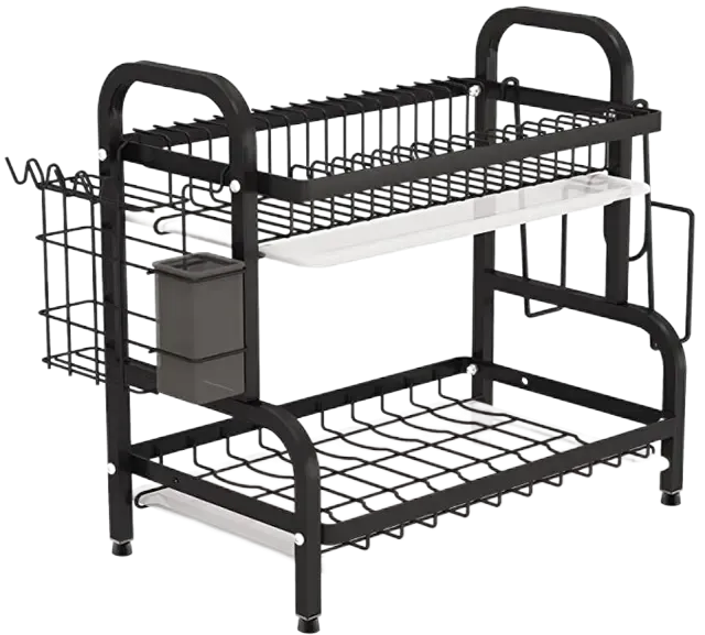 ชั้นวางจาน2ชั้นสำหรับวางจานในห้องครัวขนาดกะทัดรัดชุดที่คว่ำจานกันสนิมขนาดใหญ่พร้อมที่วางภาชนะ
