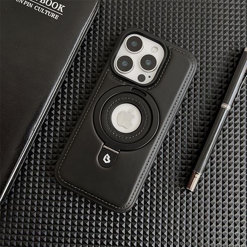 Coque iPhone en cuir : Étui en cuir PU avec support magnétique | Housse MagSafe de luxe avec logo creux | Compatible avec la série iPhone 12 à 17