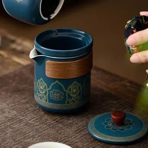 ♨️🍵🚀Ensemble de thé Kung Fu portable bleu, pour camping, extérieur et maison, tasse à infusion rapide pour voyage