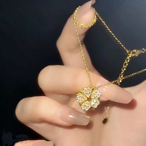 Collier à fleur à cinq pétales ouvrable et fermable, chaîne de clavicule magnétique avec cœur en diamant rose, deux façons de porter, idéal comme cadeau pour petite amie.