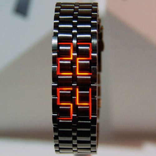 Montre numérique pour hommes Lava en métal fer avec LED rouge - Noir