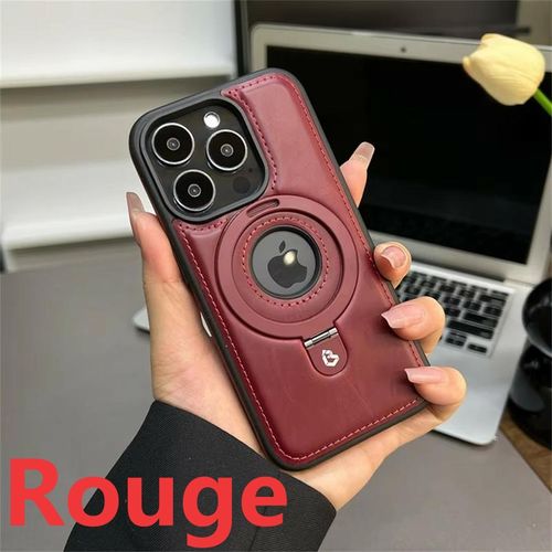 Coque iPhone en cuir : Étui en cuir PU avec support magnétique | Housse MagSafe de luxe avec logo creux | Compatible avec la série iPhone 12 à 17