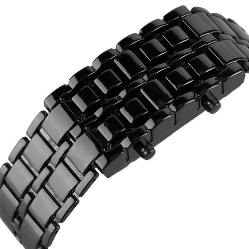 Montre numérique pour hommes Lava en métal fer avec LED rouge - Noir