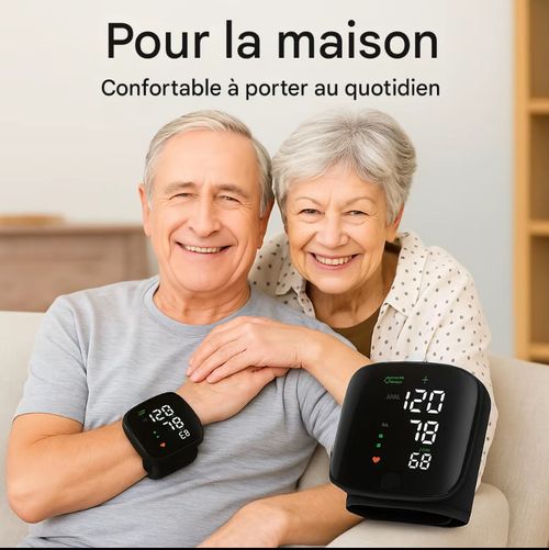 Tensiomètre de poignet portable à affichage LED et annonce vocale française