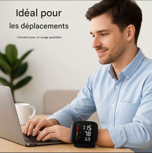Tensiomètre de poignet portable à affichage LED et annonce vocale française