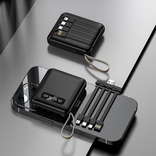 Batterie externe 20000 mAh à 4 câbles amovibles intégrés, charge rapide PD2.0, recharge plusieurs appareils simultanément