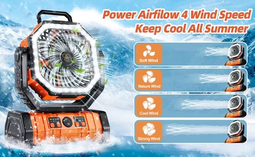 Iluminação portátil para exterior, ventilador USB recarregável com luz