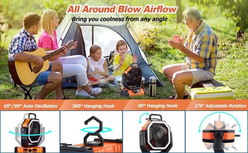 Iluminação portátil para exterior, ventilador USB recarregável com luz