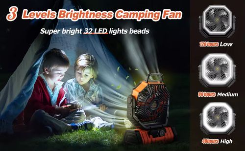 Iluminação portátil para exterior, ventilador USB recarregável com luz