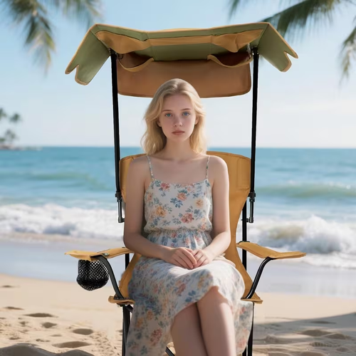 1 Cadeira de Campismo Dobrável Caqui com Toldo com Proteção UV, Apoio para os Pés Removível, Bolsa Térmica e Suporte para Copos - Estrutura em Poliéster Durável, Perfeita para Praias, Pesca, Desporto e Aventuras ao Ar Livre - O Presente Ideal para o Dia do Pai