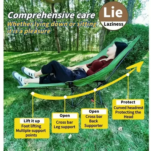 Cadeira reclinável dobrável portátil, estrutura de aço com enchimento de esponja, espreguiçadeira de piquenique de campismo ao ar livre ajustável manual, sem necessidade de eletricidade, fácil limpeza, cadeira de campismo.