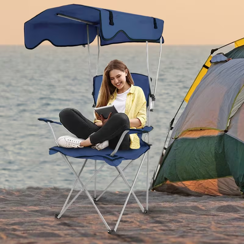 1 Cadeira de Campismo Dobrável Caqui com Toldo com Proteção UV, Apoio para os Pés Removível, Bolsa Térmica e Suporte para Copos - Estrutura em Poliéster Durável, Perfeita para Praias, Pesca, Desporto e Aventuras ao Ar Livre - O Presente Ideal para o Dia do Pai