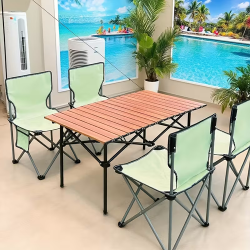 Conjunto de mesa e cadeiras dobráveis ​​multifuncionais de 5 peças para uso interior e exterior, mesa dobrável ultraleve para campismo, artigos essenciais para campismo, ideal para jogos no interior, festas, pesca, churrascos, viagens, praia, Halloween e como presente de Natal.