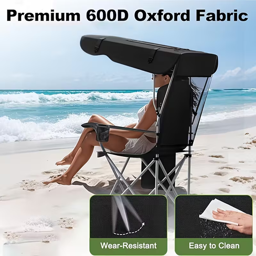 1 Cadeira de Campismo Dobrável Caqui com Toldo com Proteção UV, Apoio para os Pés Removível, Bolsa Térmica e Suporte para Copos - Estrutura em Poliéster Durável, Perfeita para Praias, Pesca, Desporto e Aventuras ao Ar Livre - O Presente Ideal para o Dia do Pai