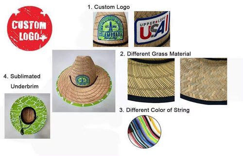 Underbrim Print Lifeguard Embroidered Straw Hat Custom Kids Straw Beach Hats With Logo Straw Hats With Logo