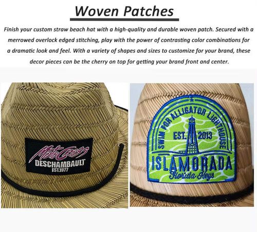 Underbrim Print Lifeguard Embroidered Straw Hat Custom Kids Straw Beach Hats With Logo Straw Hats With Logo