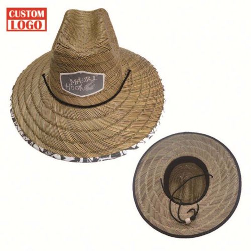 Underbrim Print Lifeguard Embroidered Straw Hat Custom Kids Straw Beach Hats With Logo Straw Hats With Logo