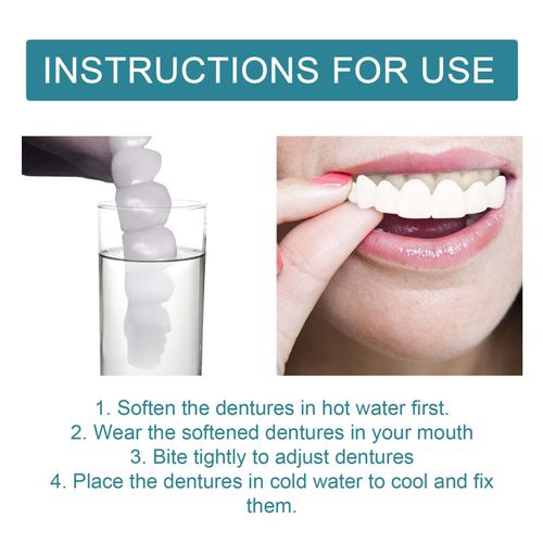 Adjustable denture set, perfect fit, whitens teeth, snap-on silicone portable denture aligner, fills gaps between teeth, smile veneers.